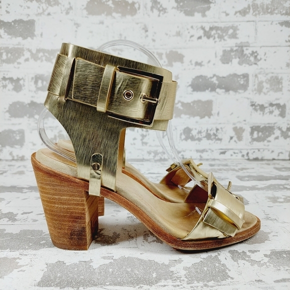 Rachel Zoe Gold Big Buckle Details Ankle Strap Heeled Sandals M135 - Picture 5 of 13